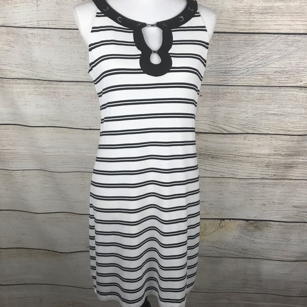 White House Black Market dress sleeveless striped stretch grommet detail